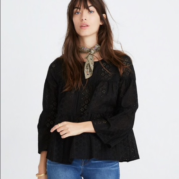 Madewell Tops - MADEWELL Eyelet Tiered Button Up Back Top M Blk